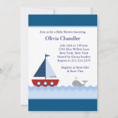 Rood Wit en Blauw Zeilboot Baby Boy Douche Kaart (Achterkant)