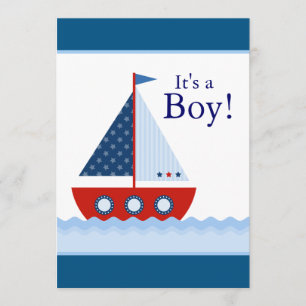 Rood Wit en Blauw Zeilboot Baby Boy Douche Kaart