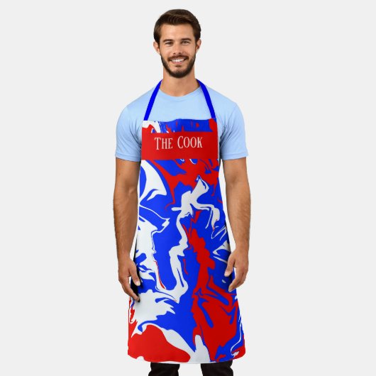 Rood, wit en blauw zwijn schort (Gedragen)