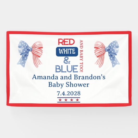 Rood Wit en Blauwe 4 Juli Baby Shower Spandoek (Horizontaal)