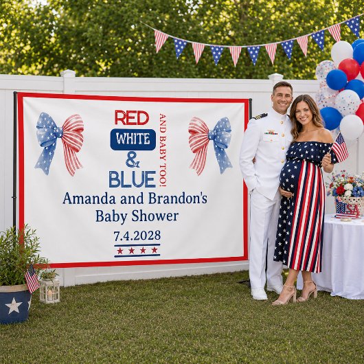 Rood Wit en Blauwe 4 Juli Baby Shower Spandoek