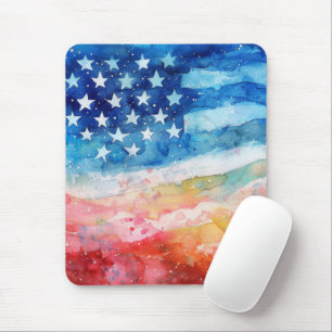 Rood Wit en Blauwe Aquarel Amerikaanse Vlag Muismat