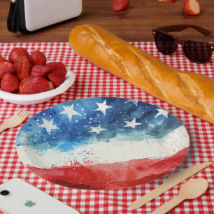 Rood Wit en Blauwe Aquarel Amerikaanse Vlag Papieren Bordje