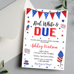 Rood Wit en Blauwe Baby Shower 4 juli Uitnodiging