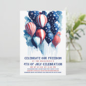 Rood Wit en Blauwe Ballon 4 juli Feestje Kaart (Staand voorkant)