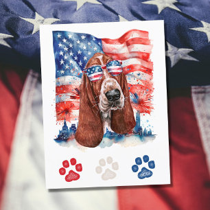 Rood Wit en Blauwe Basset Hound Hond 4 juli Feestdagenkaart