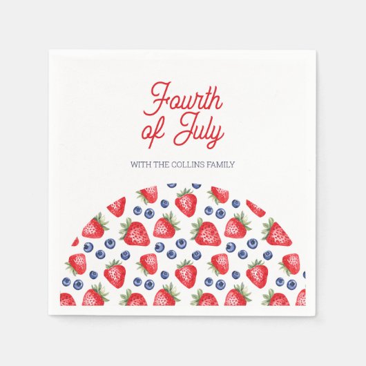 Rood wit en blauwe bessen 4 juli zomerfeest servet (Voorkant)