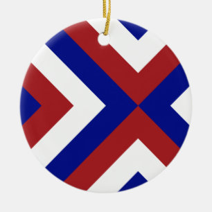 Rood, Wit en Blauwe Chevrons Keramisch Ornament