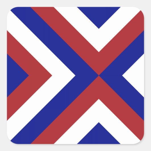 Rood, Wit en Blauwe Chevrons Vierkante Sticker (Voorkant)