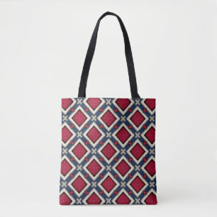 Rood Wit en Blauwe Diamant Patroon Tote Bag