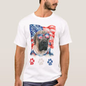 Rood Wit en Blauwe Engelse Mastiff Hond 4 juli T-shirt (Voorkant)