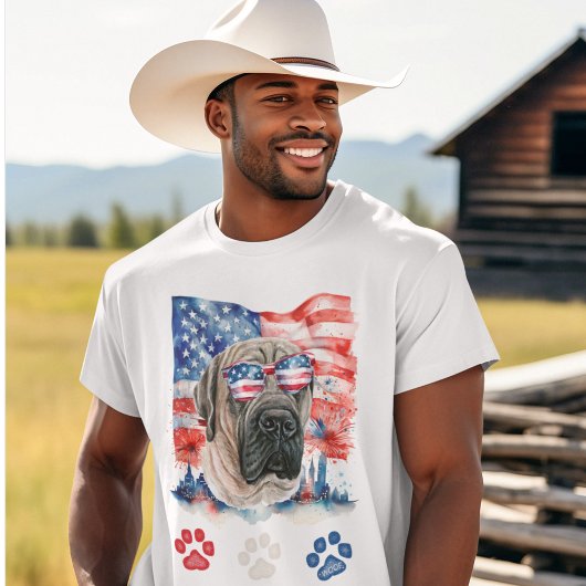Rood Wit en Blauwe Engelse Mastiff Hond 4 juli T-shirt