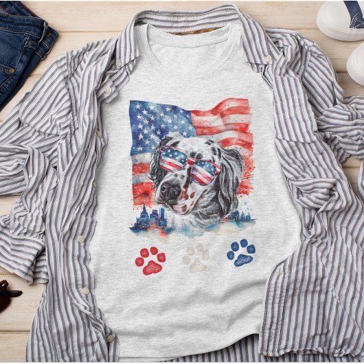 Rood Wit en Blauwe Engelse Setter Hond 4 juli T-shirt