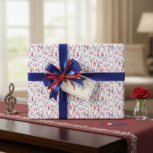 Rood wit en blauwe muziek cadeaupapier