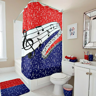 Rood wit en blauwe muziek douchegordijn