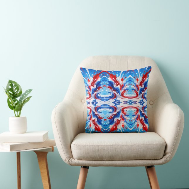 Rood Wit en Blauwe Spatdekken Kussen (Stoel)