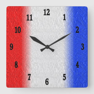 Rood Wit en Blauwe Streep Vierkante Wandklok