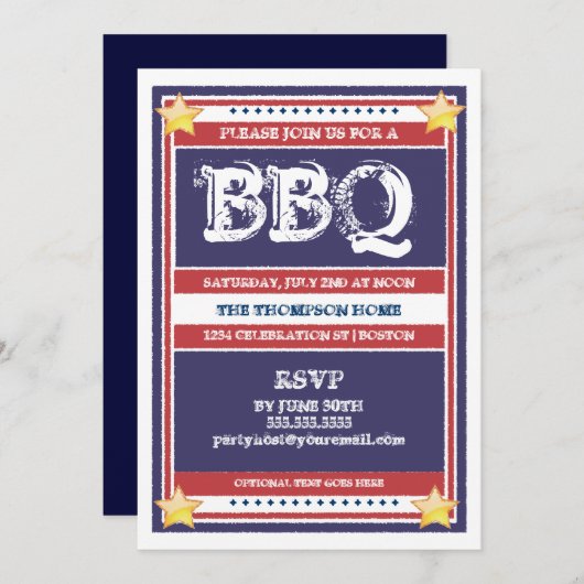 Rood, Wit, en Blauwe Uitnodiging BBQ (Voorkant / Achterkant)