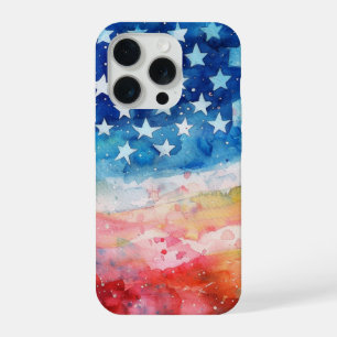 Rood Wit en Blauwe Waterverf Amerikaanse Vlag iPhone 15 Pro Case