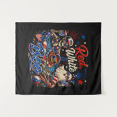 Rood Wit En Boe Patriotisch 4 Juli Wandkleed (Voorkant (horizontaal))