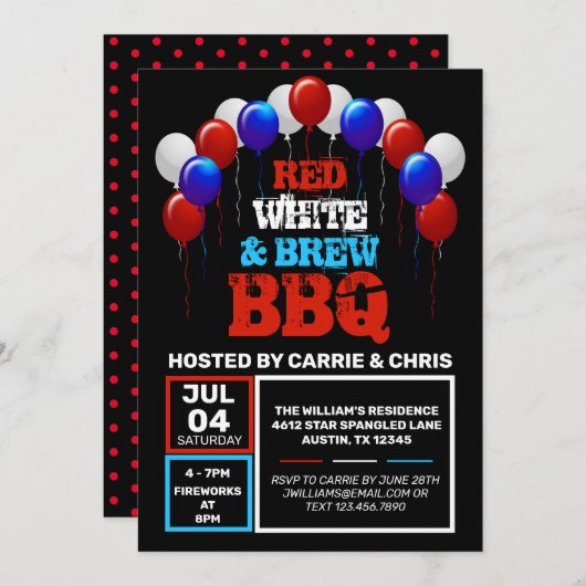 Rood, wit en Brew BBQ 4 juli Partij Kaart (Voorkant / Achterkant)