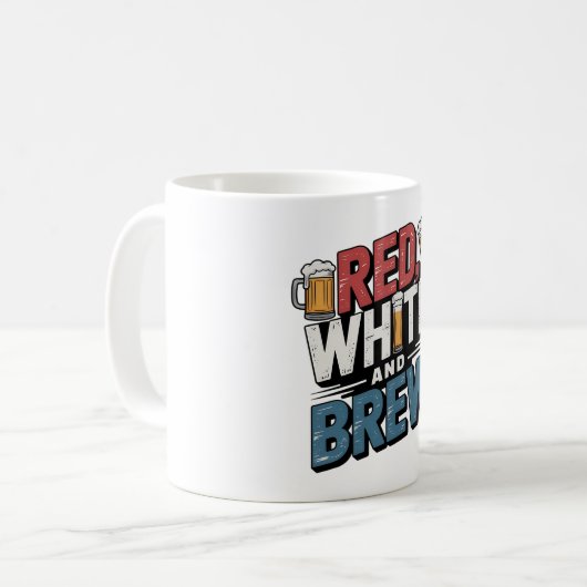 Rood Wit en Brouw Bold Design Koffiemok (Voorkant links)