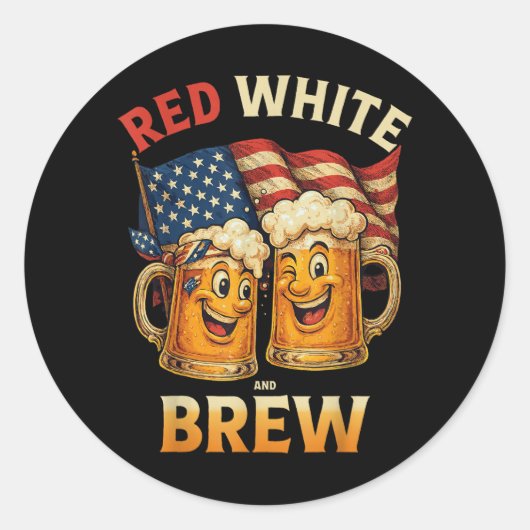 Rood Wit En Brouw Ronde Sticker (Voorkant)