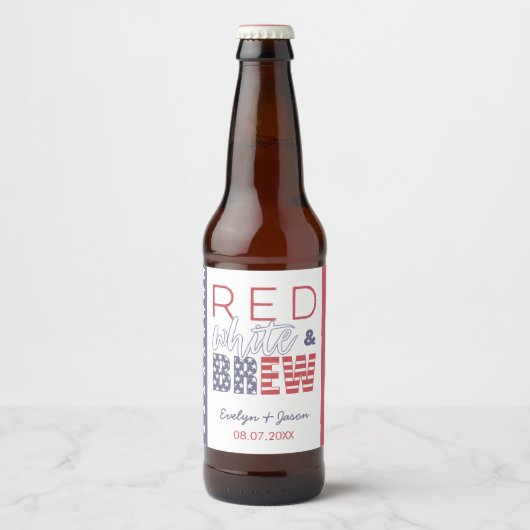 Rood Wit En Brouw USA Achtertuin BBQ Bruiloftsfees Bier Etiket (Voorkant)