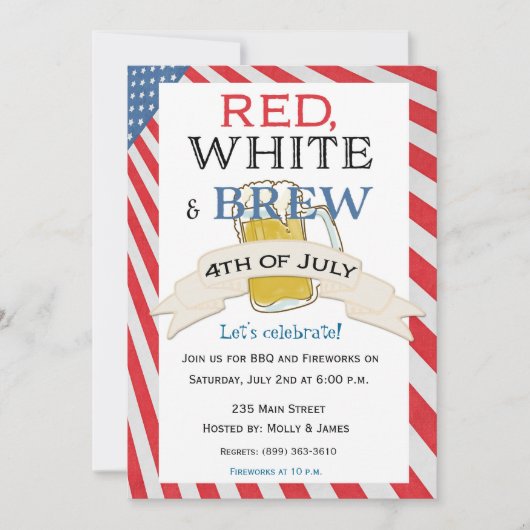 Rood Wit en Brouw Vierde juli Uitnodiging (Voorkant)