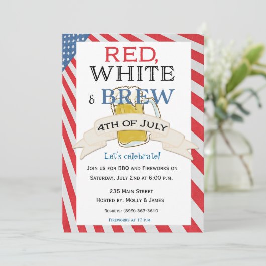 Rood Wit en Brouw Vierde juli Uitnodiging (Staand voorkant)