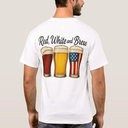 Rood Wit en Brouwen Bier Amerikaanse Vlag Graphic T-shirt (Achterkant)