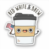 Rood wit en brouwen grappige Amerikaanse vlag koff Sticker (Voorkant)