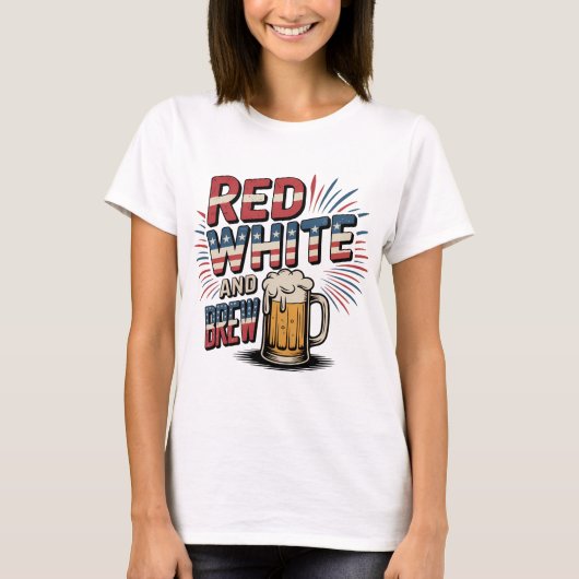 Rood wit en brouwen stijl t-shirt (Voorkant)
