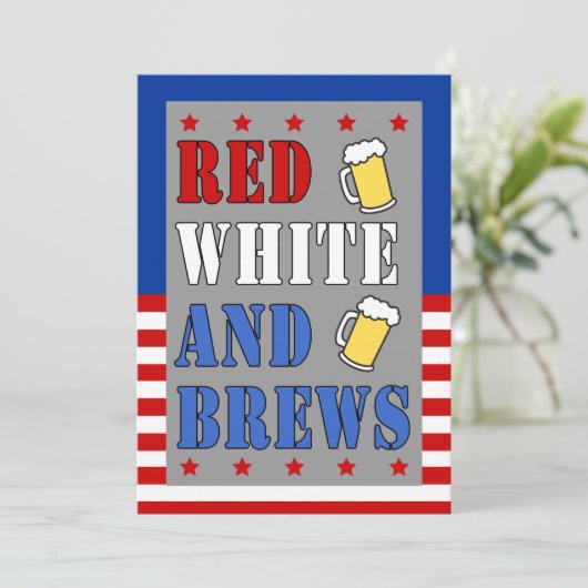 Rood wit en brouwt 4 juli Patriottische uitnodigin Kaart (Staand voorkant)