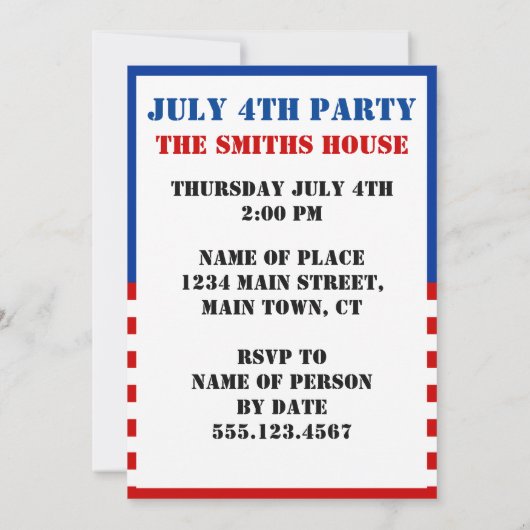 Rood wit en brouwt 4 juli Patriottische uitnodigin Kaart (Achterkant)