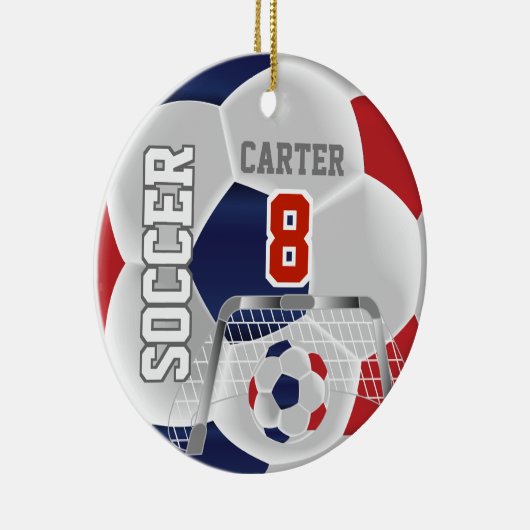 Rood, wit en donkerblauw Aanpassen Voetbal ⚽ Keramisch Ornament (Rechts)