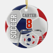 Rood, wit en donkerblauw Aanpassen Voetbal ⚽ Keramisch Ornament (Voorkant)