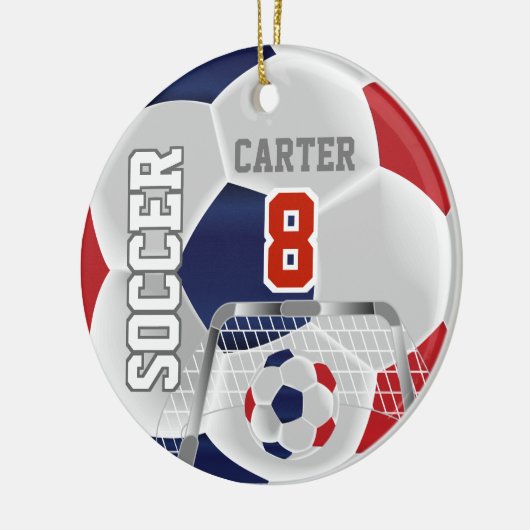 Rood, wit en donkerblauw Aanpassen Voetbal ⚽ Keramisch Ornament (Links)