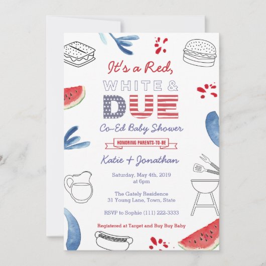 Rood wit en doorblauw Baby shower van codetaren Kaart (Voorkant)