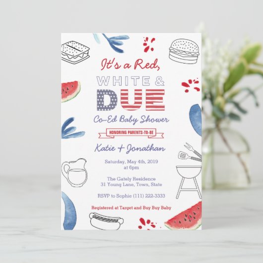 Rood wit en doorblauw Baby shower van codetaren Kaart (Staand voorkant)