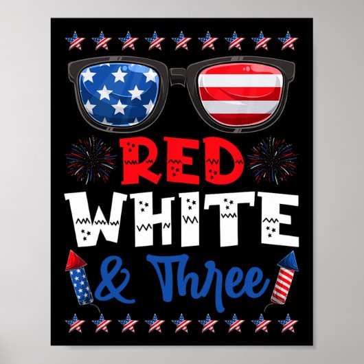 Rood wit en drie 3e verjaardag Amerikaanse vlag Poster (Voorkant)