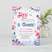 Rood, wit en drie - 4th of July 3rd Birthday Kaart (Staand voorkant)