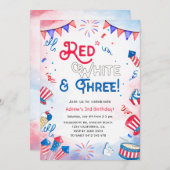 Rood, wit en drie - 4th of July 3rd Birthday Kaart (Voorkant / Achterkant)