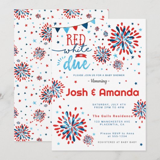 Rood wit en Due 4th van juli Baby shower Kaart (Voorkant / Achterkant)