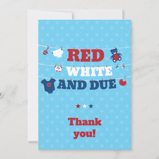 Rood wit en due Baby shower diline op 4 juli Bedankkaart (Voorkant)