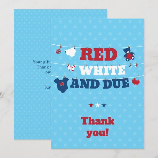 Rood wit en due Baby shower diline op 4 juli Bedankkaart (Voorkant / Achterkant)
