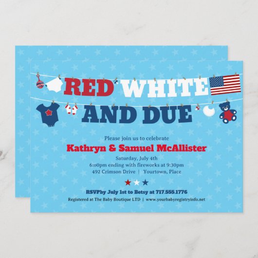 Rood wit en due Baby shower diline op 4 juli Kaart (Voorkant / Achterkant)