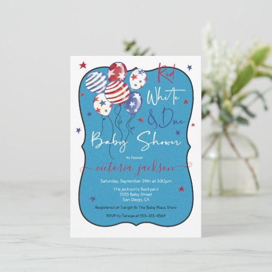 Rood Wit en Due Baby shower Kaart (Staand voorkant)