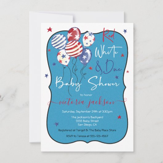 Rood Wit en Due Baby shower Kaart (Voorkant)