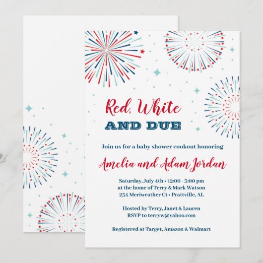 Rood, wit en due Baby shower Kaart (Voorkant / Achterkant)